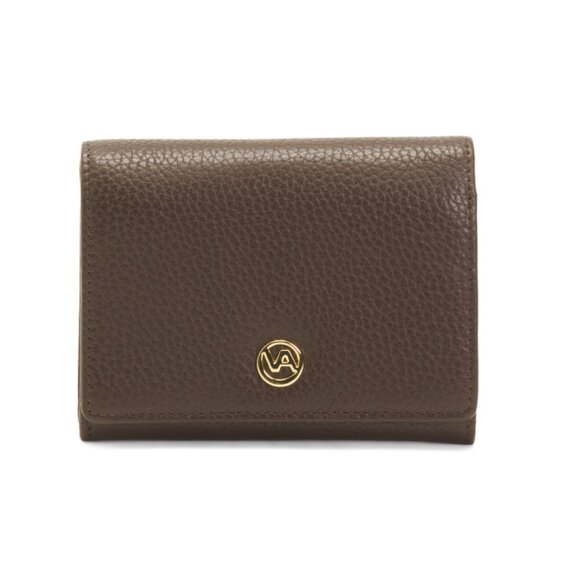 VALENTINA Tmoro brown Made In Italy Leather Medium Tooled Flap Over Wallet - Picture 1 of 2